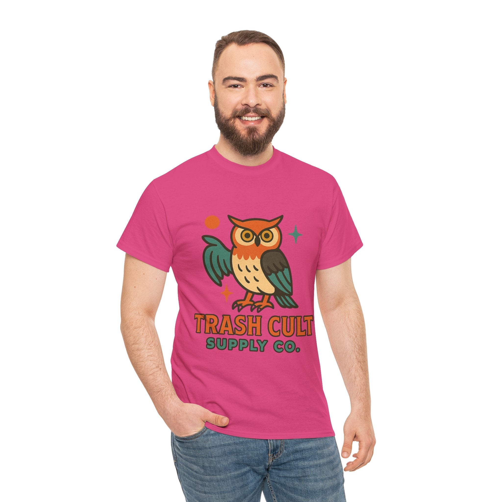 Vintage Owl Graphic Tee, Unisex Heavy Cotton Tee, Trash Cult Shirt, Nature Lover Gift, Eco-Friendly Apparel