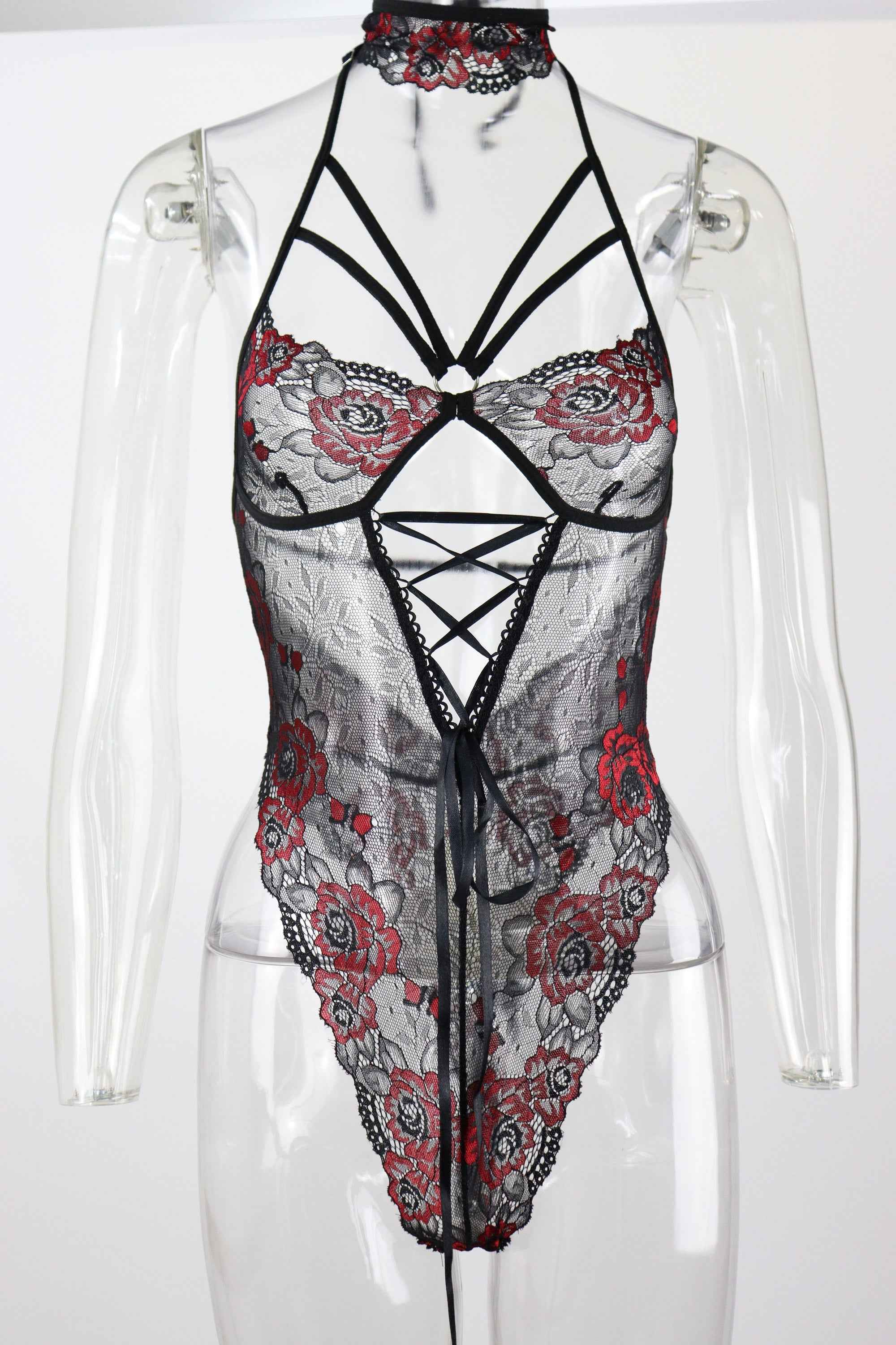 Lace Embroidery Transparent Lingerie Two-Piece