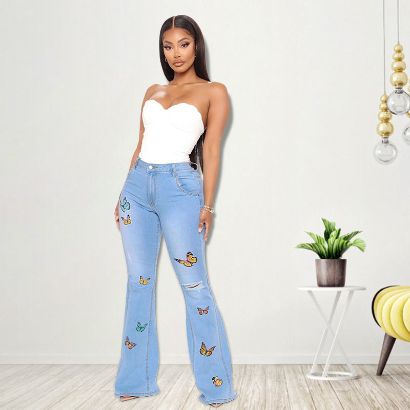 Embroidered Washed Sexy Jeans