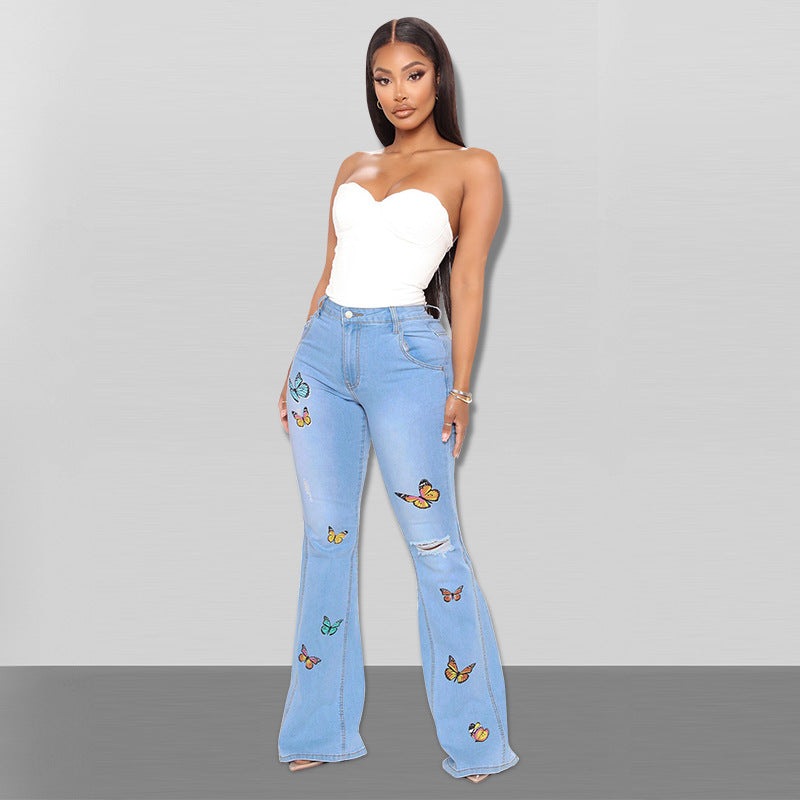 Embroidered Washed Sexy Jeans