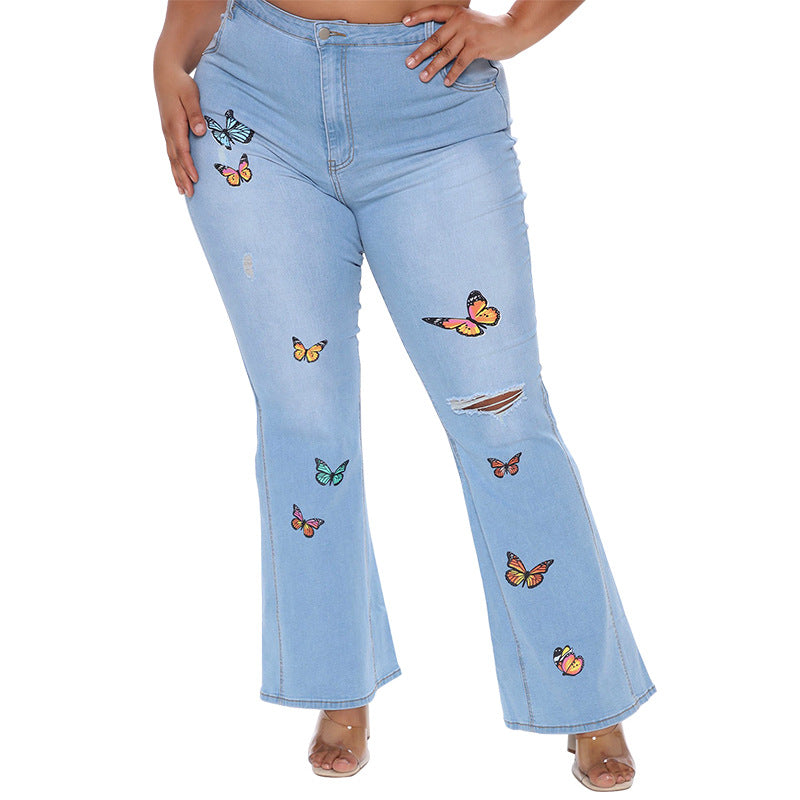 Embroidered Washed Sexy Jeans