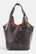 Women's Faux Leather Bucket Bag - Weathered Studded Shoulder Bag