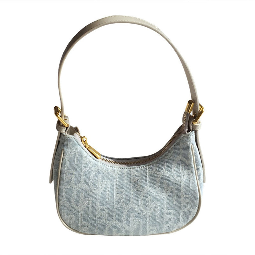 PU retro denim baguette armpit bag female, spring and summer shoulder bag, small hobo bag