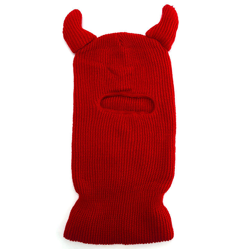 Halloween Wool Hat Mask Horn Single Hole