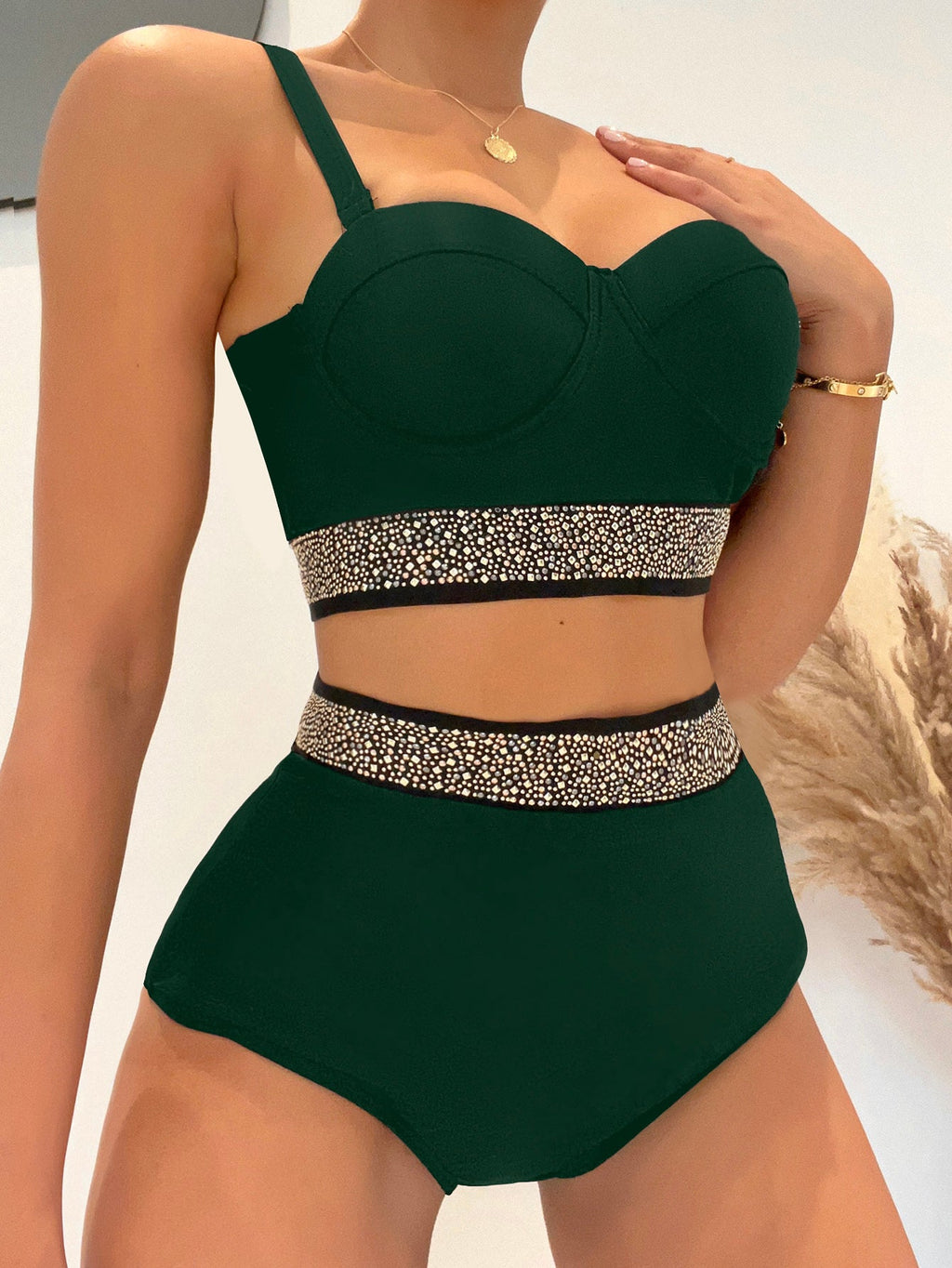 Bikini High Waist Sexy Steel Bracket Push up Split Swimsuit Bikini Black Swimsuit