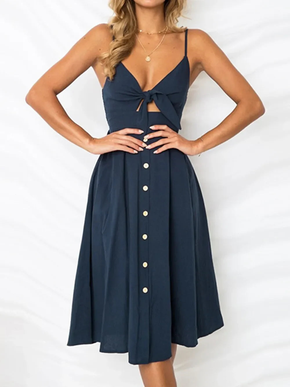 Cutout Smocked Neck Cami Dress