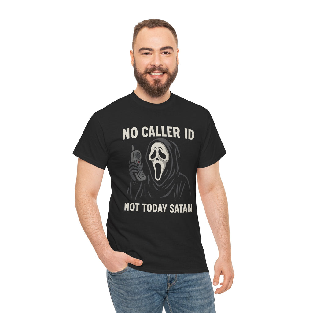 “No Caller ID Not Today Satan” Ghostface Parody Shirt – Funny Horror Graphic Tee – Gildan 5000