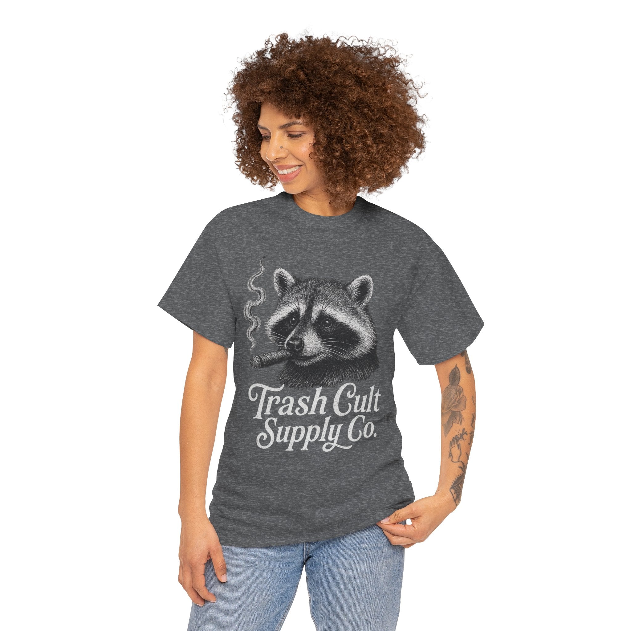 Monochrome Raccoon Cigar Shirt – Trash Cult Supply Co. | Gildan 5000 Tee
