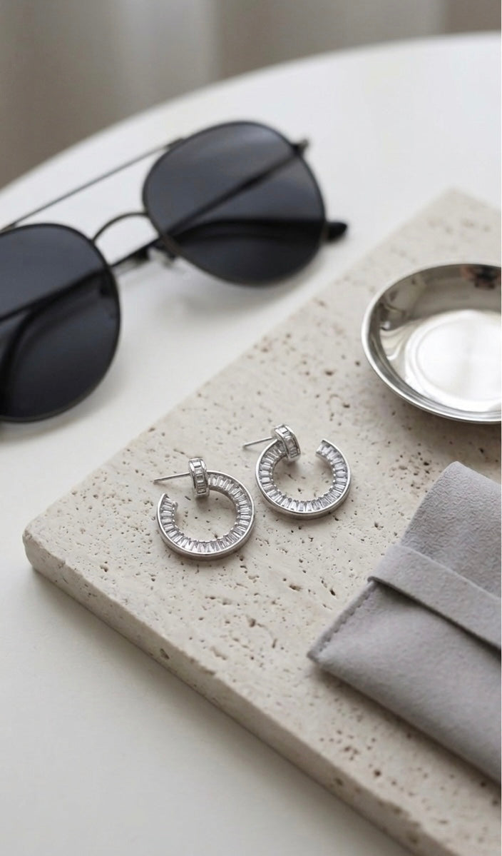 The "Star Ring" Baguette C-Hoops | 925 Silver & 18K Gold Plated