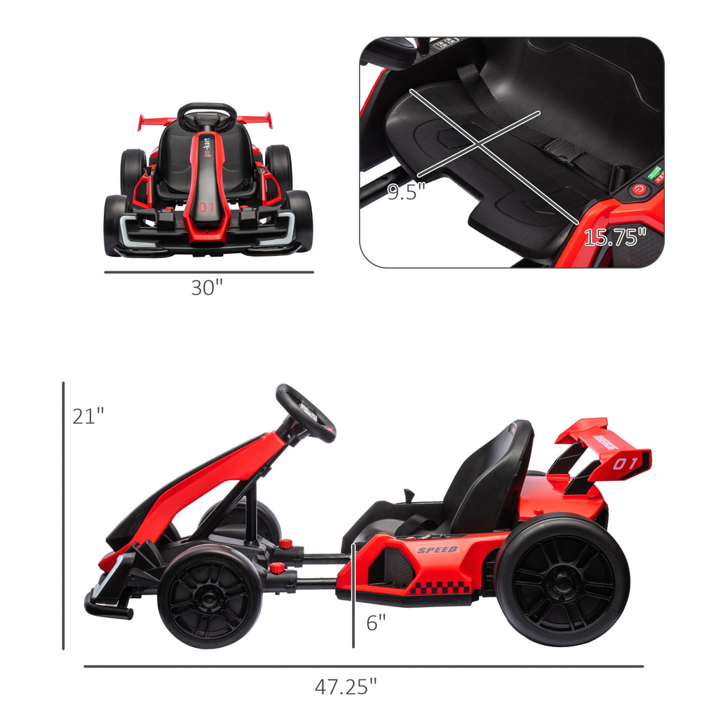 Adjustable Seat Electric Go Kart with Slow Start - 24V, 7.5 MPH