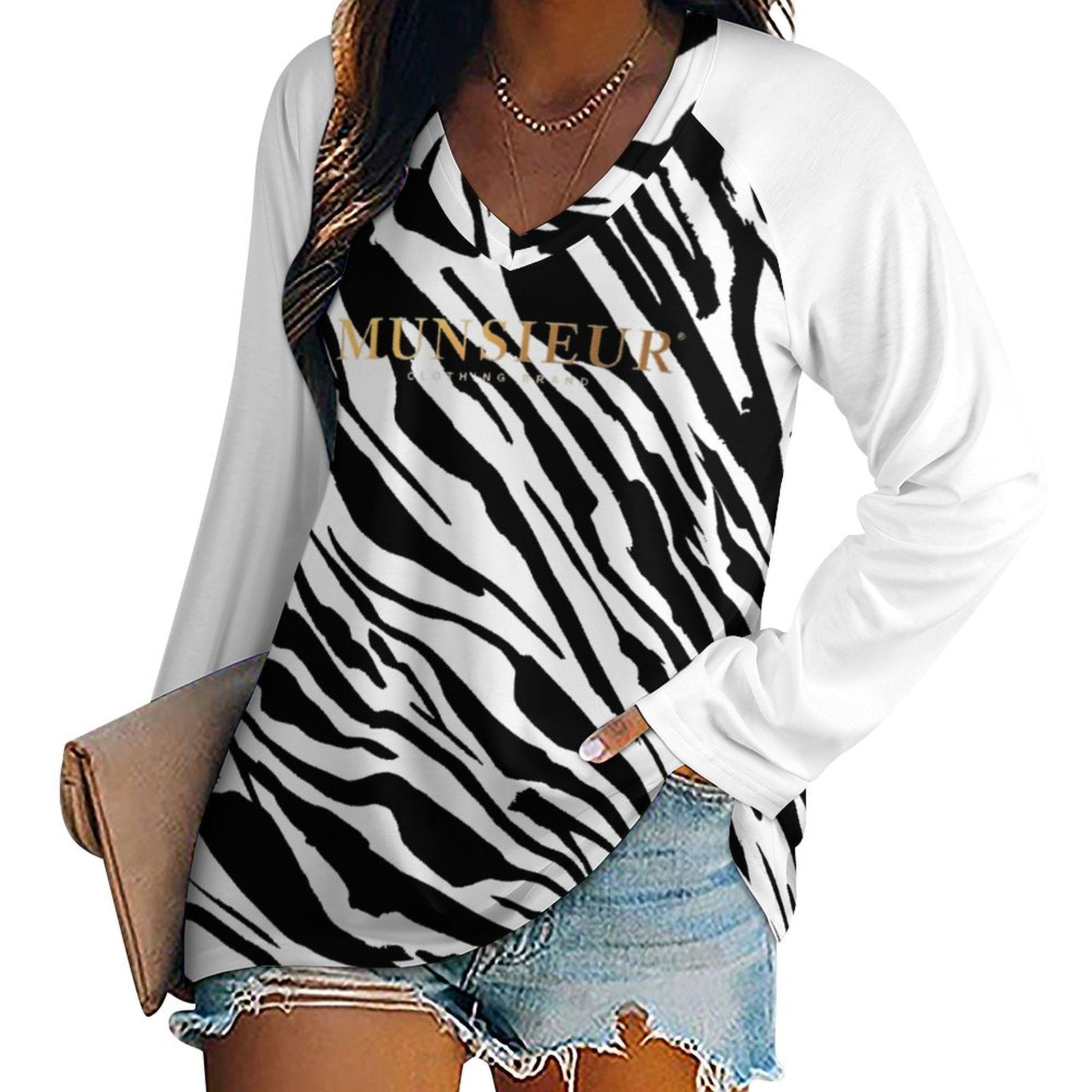 Munsieur Premium V-neck Loose Long Sleeve T-shirt Women’s