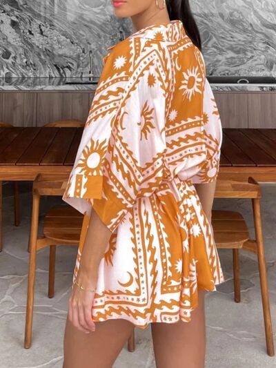 MUNSIEUR Printed Tie-Waist Romper - Luxury Half Sleeve Jumpsuit for Women