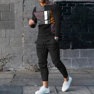Men's Ethnic Style Printed Long Sleeve Jogger Set