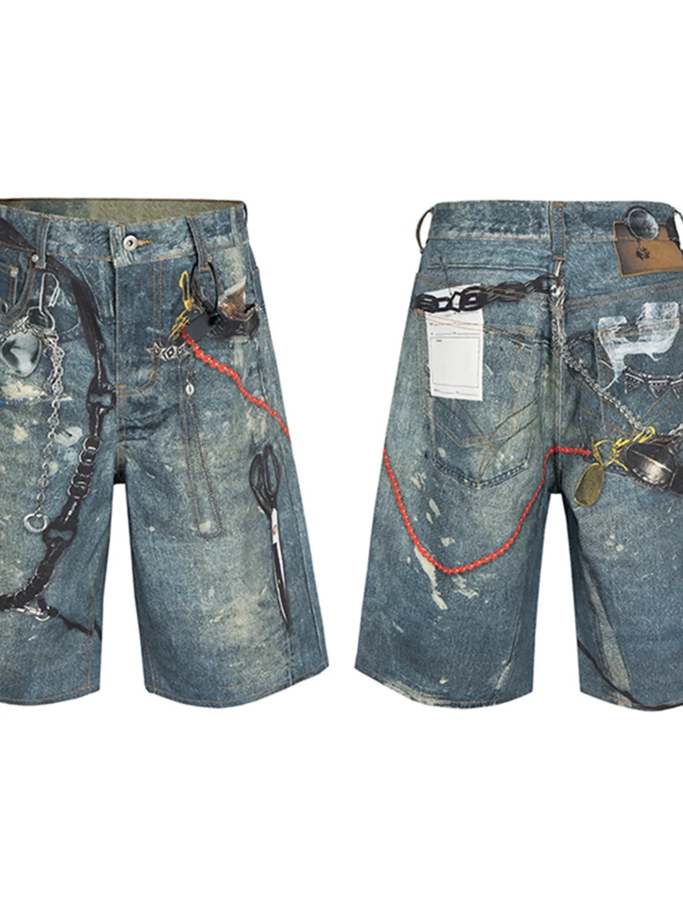 Men's Chain Print Denim Shorts