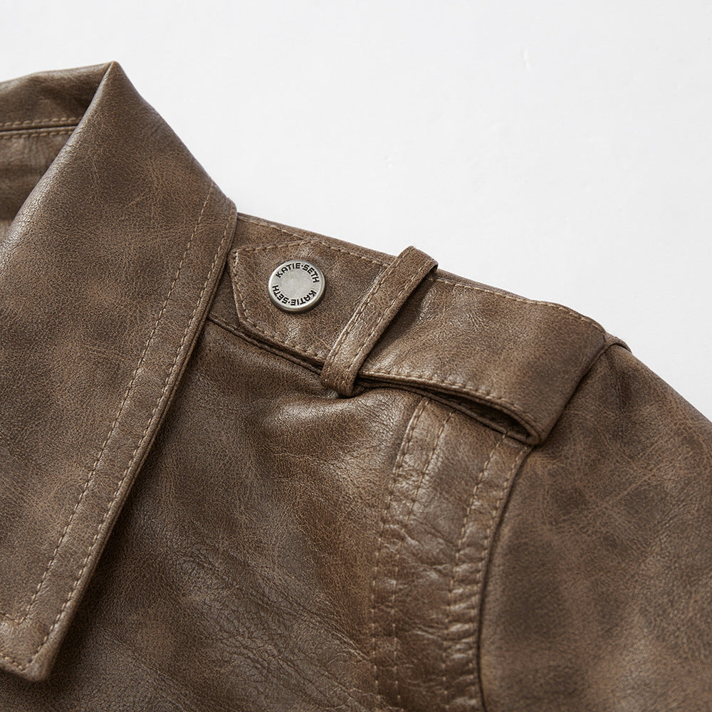 Men's Lapel Fashion Casual Men's Clothing Leather Coat Motorcycle Style