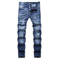 New Blue Color Ripped Street Fashion Slim Stretch Denim Pants for Men