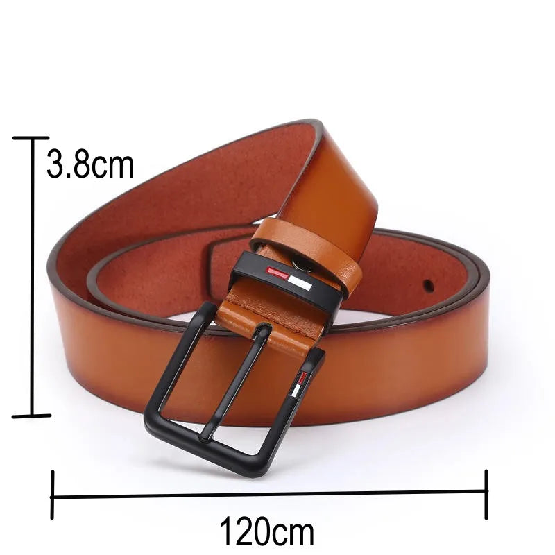 Men's PU Leather Belt with Alloy Square Pin Buckle - 47.2in (120cm) x 1.5in (3.8cm) | Business & Casual Waist Belt - Black Coffee Brown