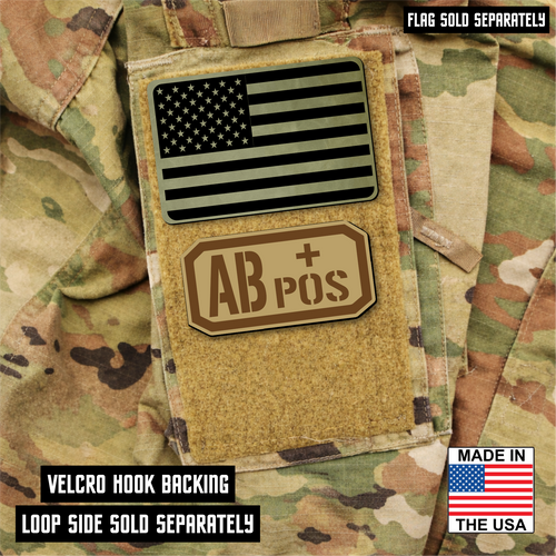 AB Positive Blood Type Patch – Engraved Synthetic Material 1.25" x 2.5" Hook & Loop | 24 Color Options