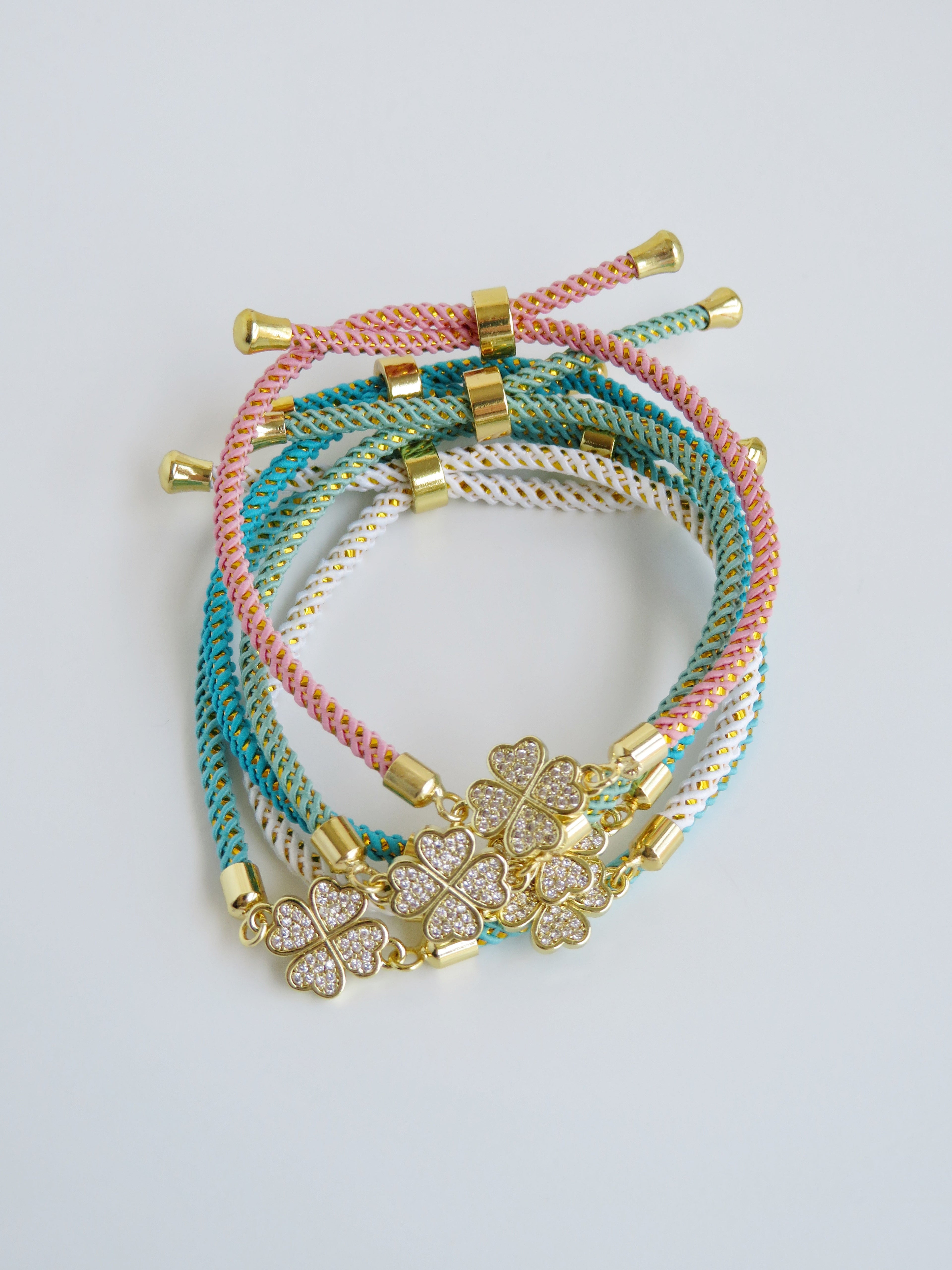 Heart Clover Bracelet - Adjustable Braided Cord