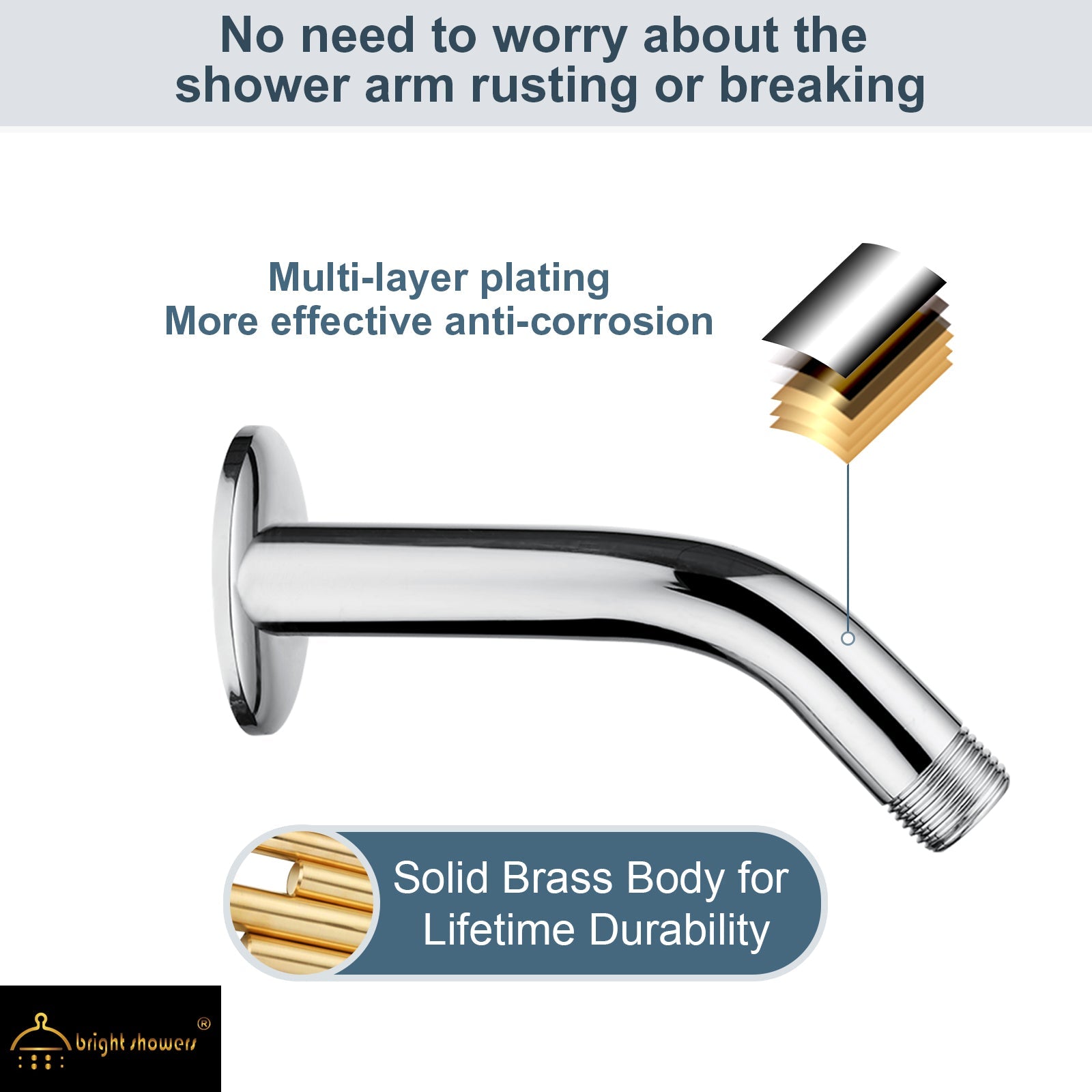 6-Inch Solid Brass Shower Arm with Universal G1/2 Connection
