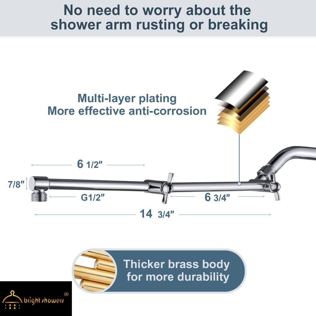 14 Inch Double Joint Shower Arm Extender for Rain and Handheld Shower Head, Height & Angle Adjustable