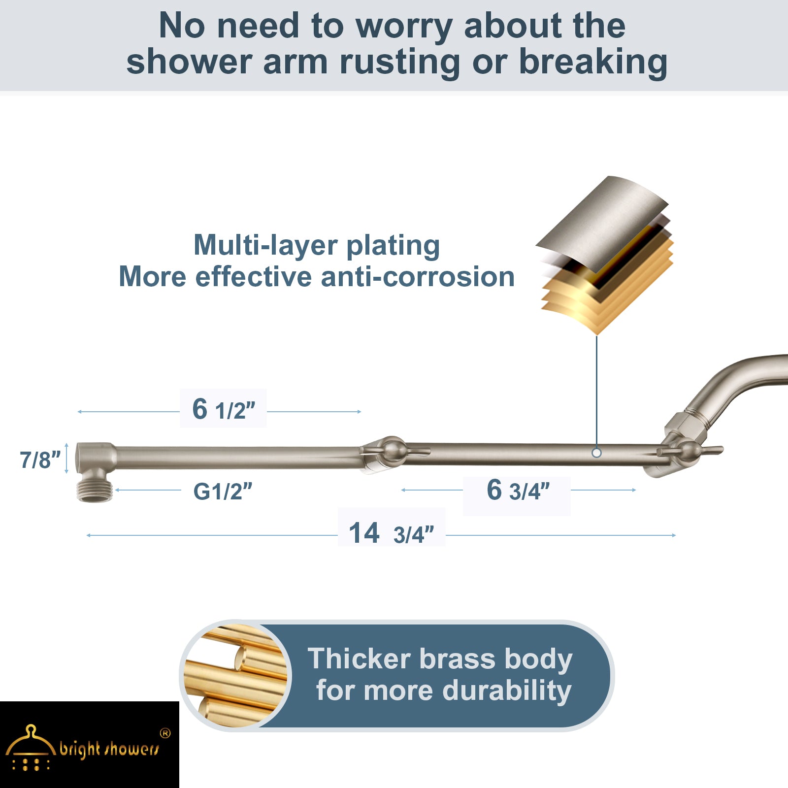 14 Inch Double Joint Shower Arm Extender for Rain and Handheld Shower Head, Height & Angle Adjustable