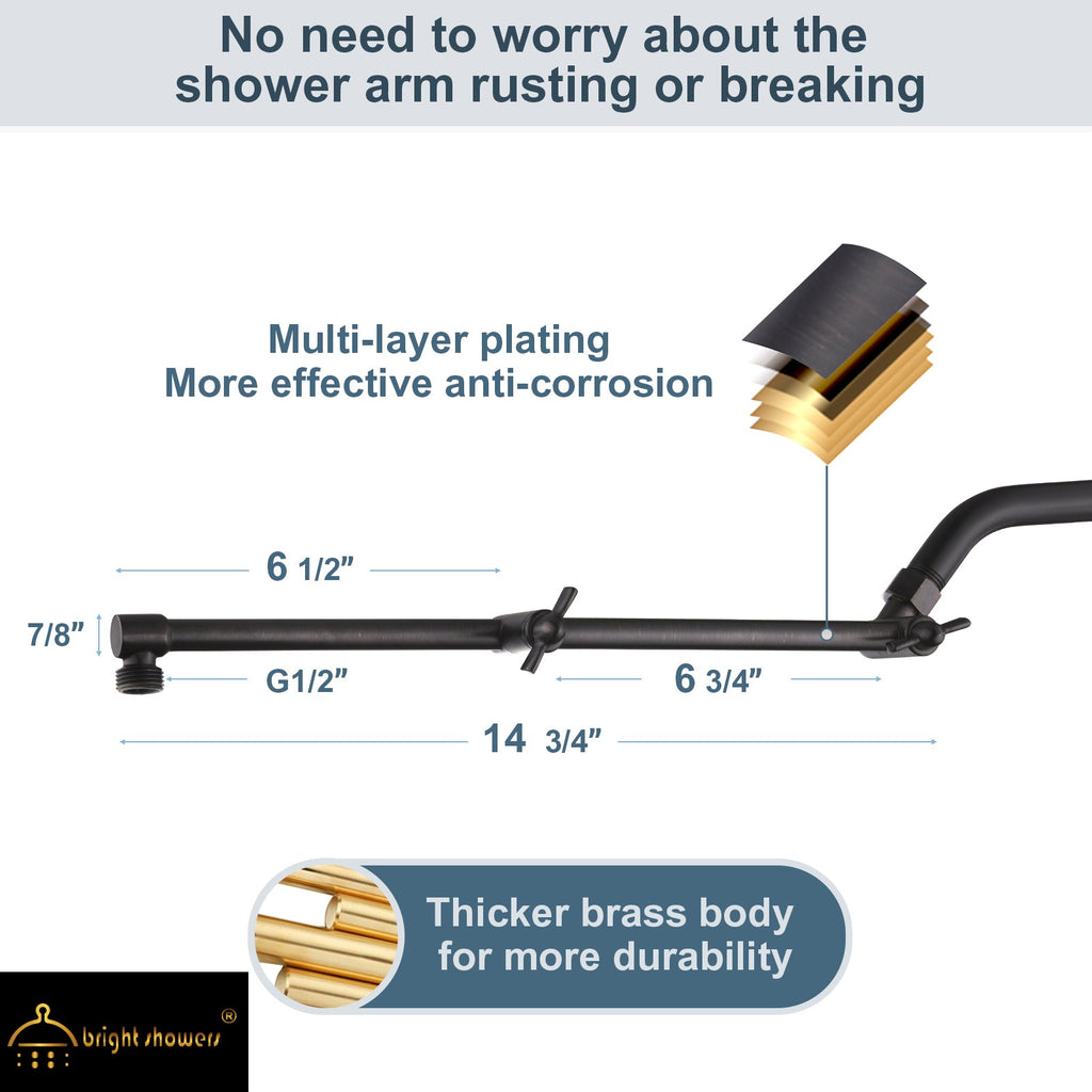 14 Inch Double Joint Shower Arm Extender for Rain and Handheld Shower Head, Height & Angle Adjustable