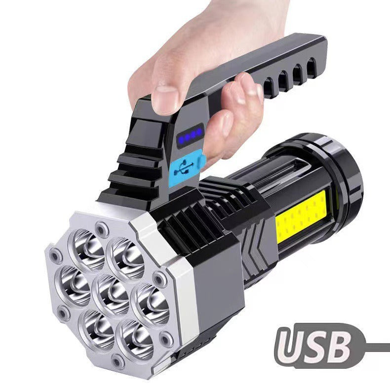 High Power LED Flashlight Powerful USB Rechargeable Lamp Built-in Battery COB 7 LED Flashlights