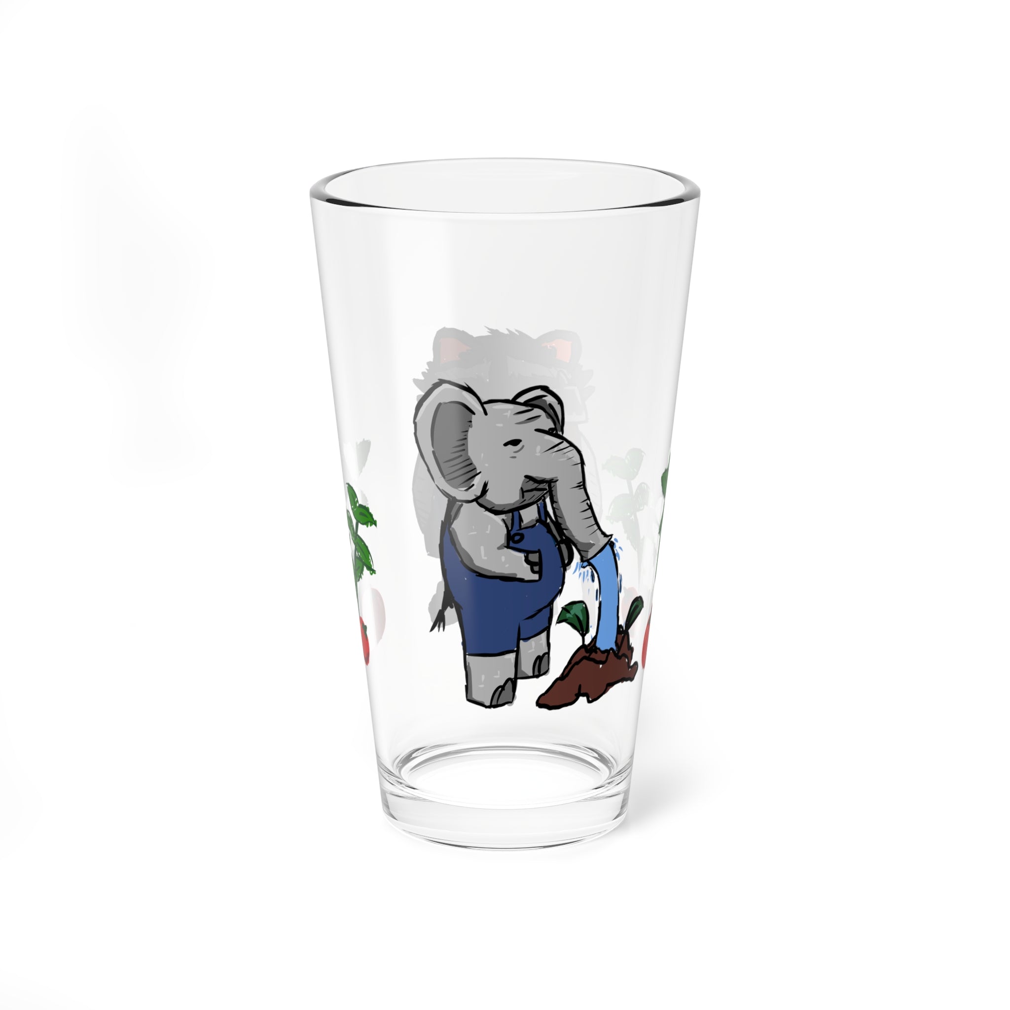 Farmer Raccoon & Elephant 16oz glass