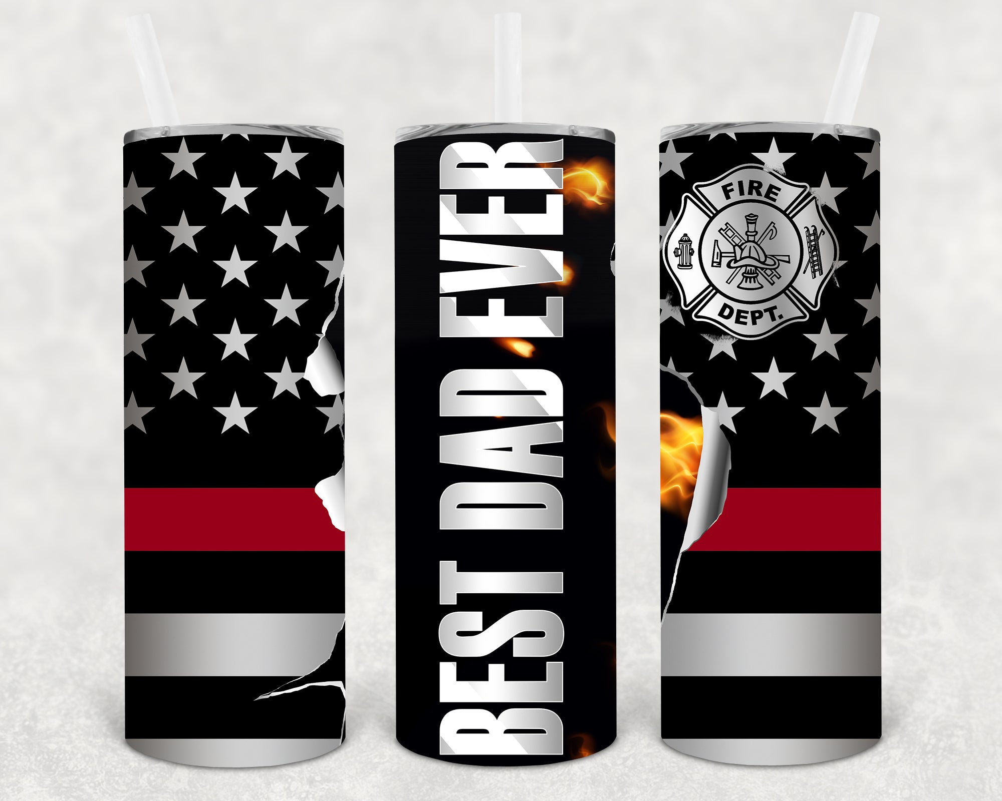 Best Dad Ever Fire 20 oz Skinny Tumbler