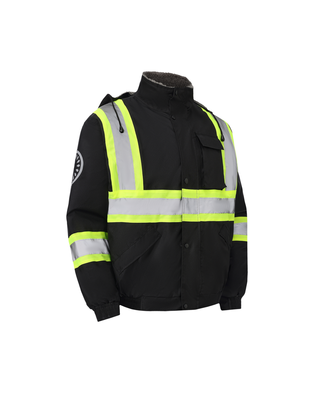 Kiwi High Visibility Hooded & Sherpa Lined ANSI/ISEA 107-2020 Reflector Contrast Trimmed Water Resistant Black Safety Jacket [R71200]