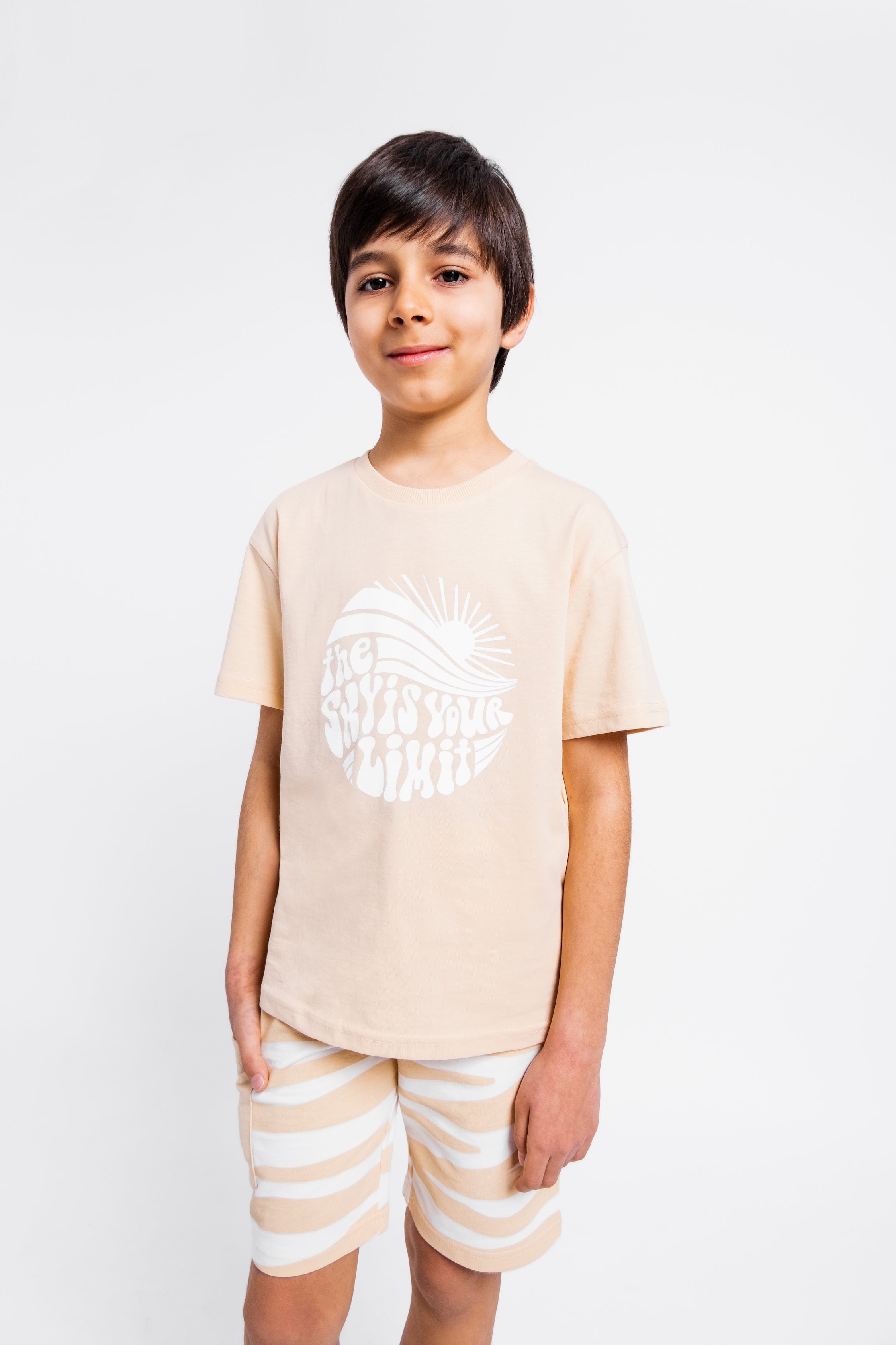 Short Sleeve T-Shirt with (Sky) Phrase - Brown