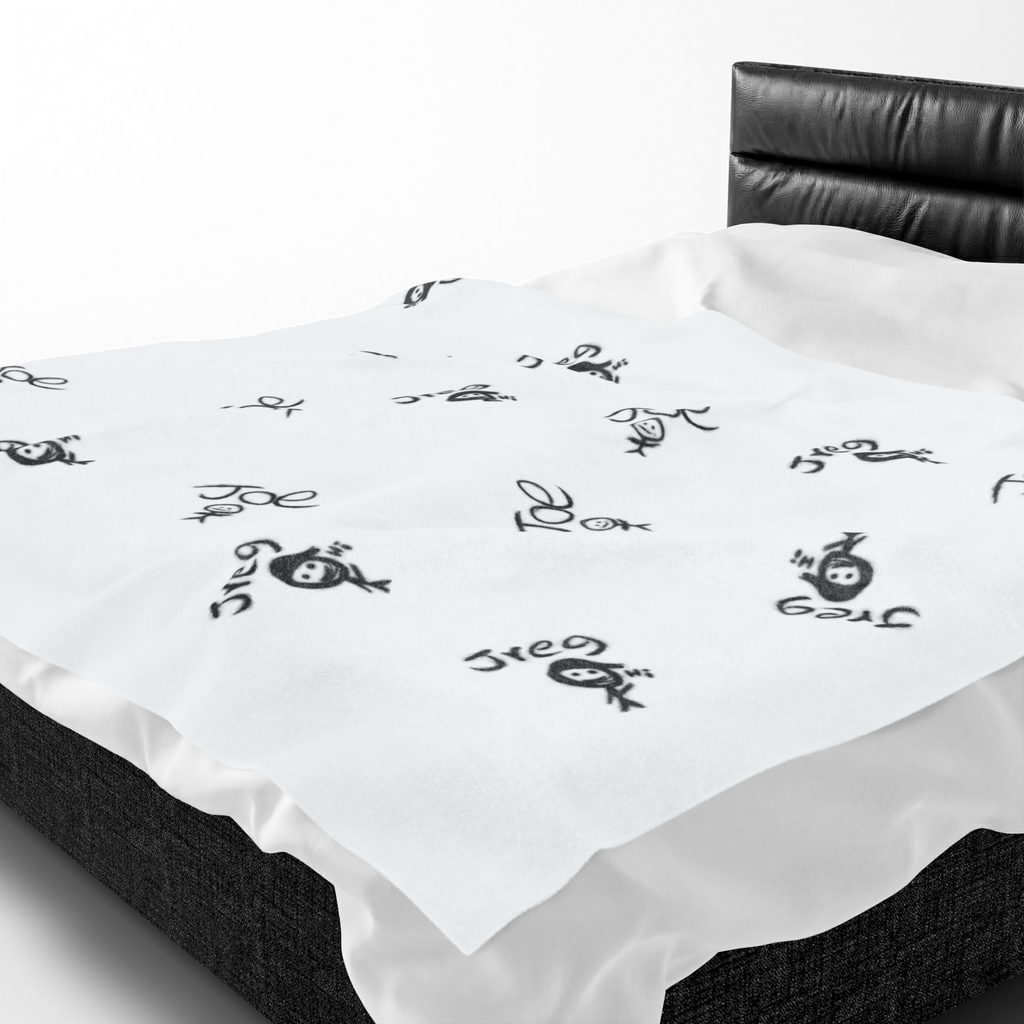 Hand-Drawn Stick Figures Velveteen Blanket | Minimal Doodle Plush Throw