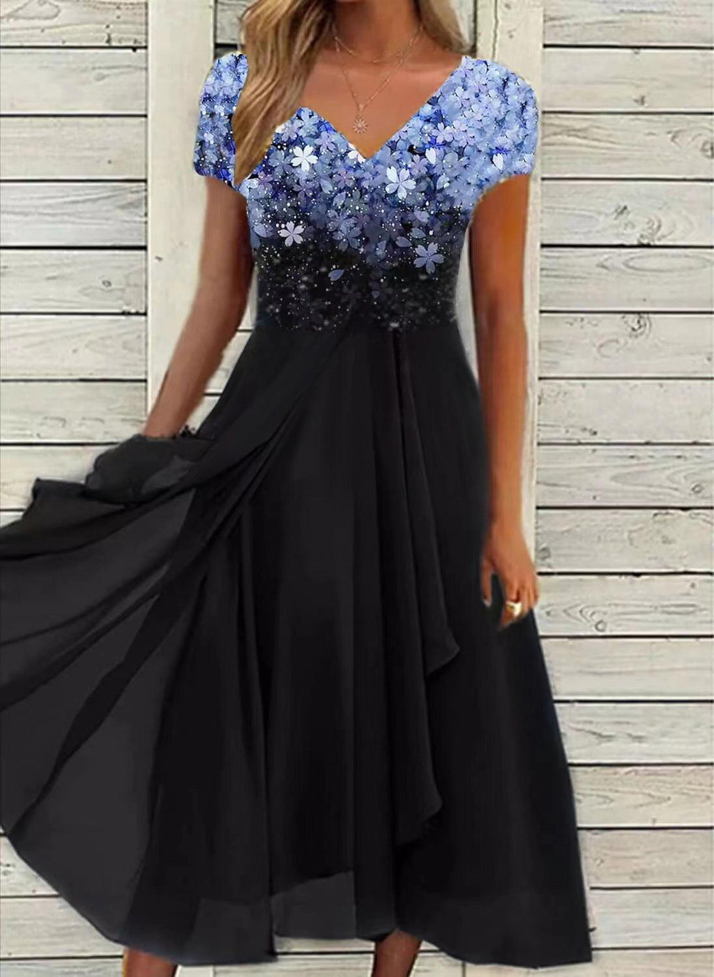 Serene Blooms Chiffon Patchwork Dress | Elegant Floral Dress for Summer