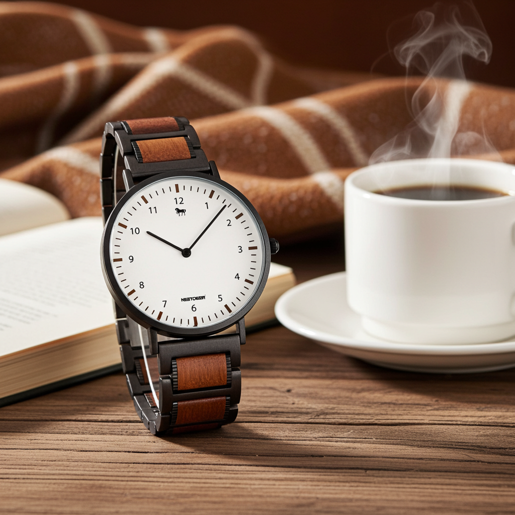 738. New wooden Strap Quartz Watch