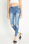 Distressed Mid Rise Ankle Skinny Jeans