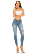 Mid Rise Destructed Skinny Jeans
