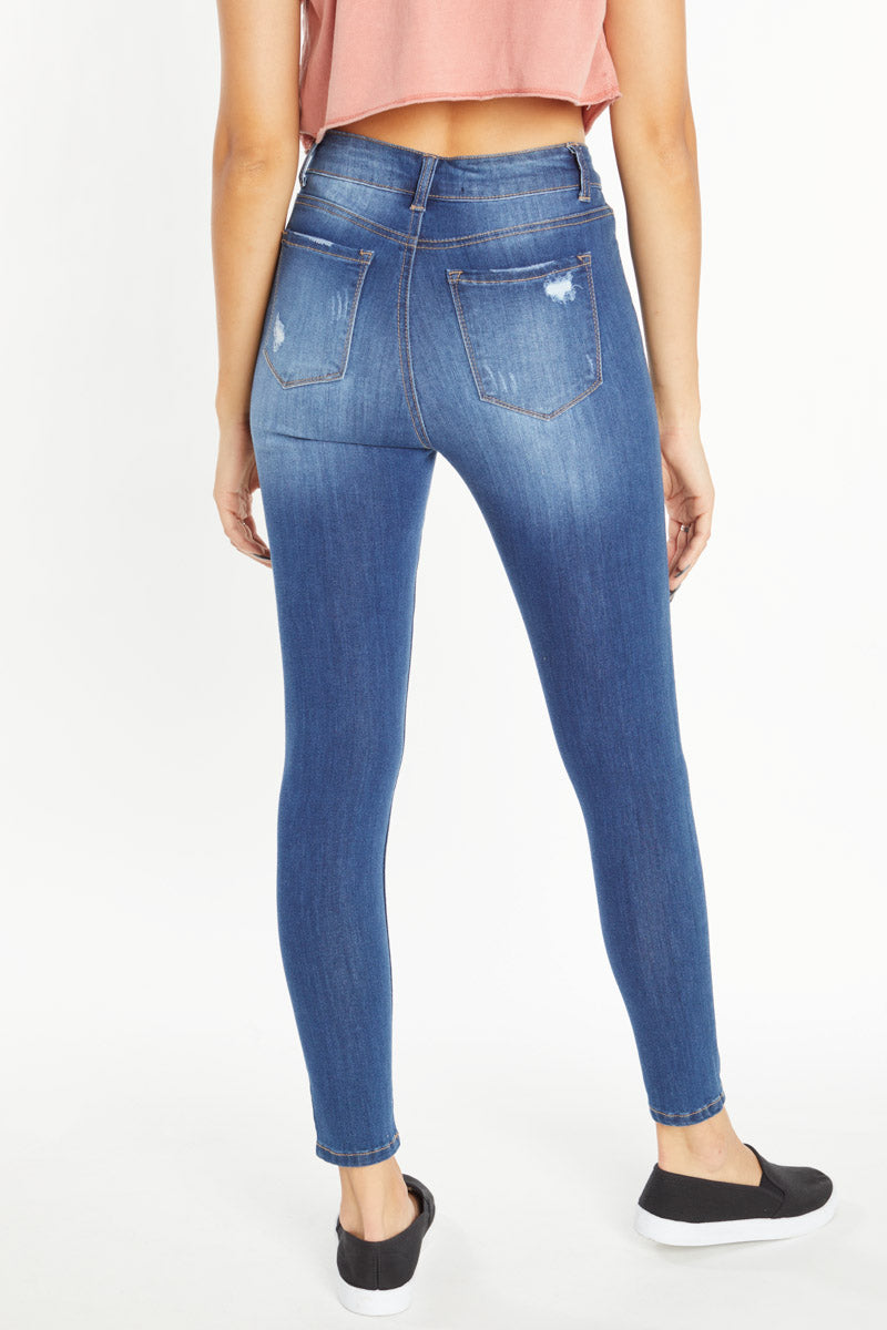 High Rise Destructed Skinny Jeans