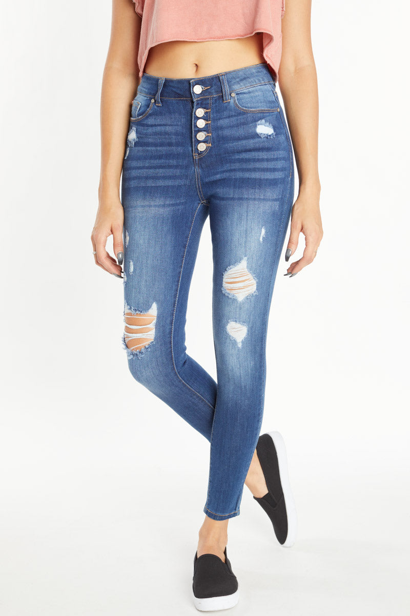 High Rise Destructed Skinny Jeans