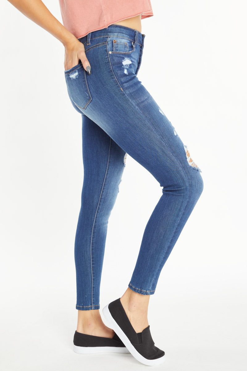 High Rise Destructed Skinny Jeans