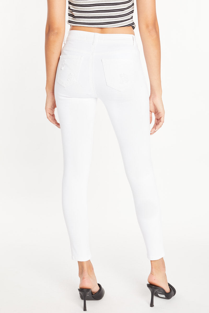 Mid Rise Destructed Ankle Skinny Jeans