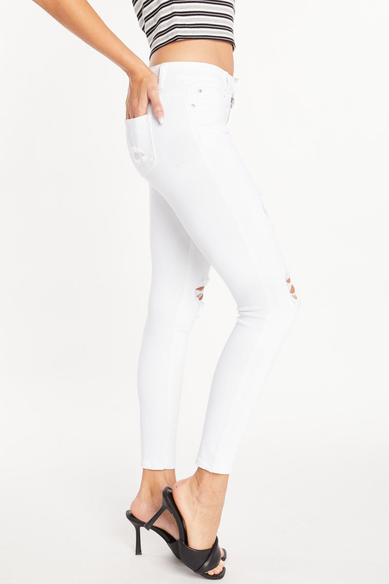 Mid Rise Destructed Ankle Skinny Jeans