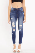 High Rise Destructed Ankle Skinny Jeans