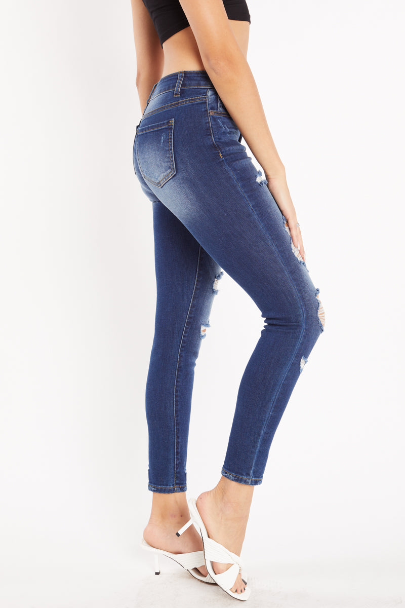High Rise Destructed Ankle Skinny Jeans