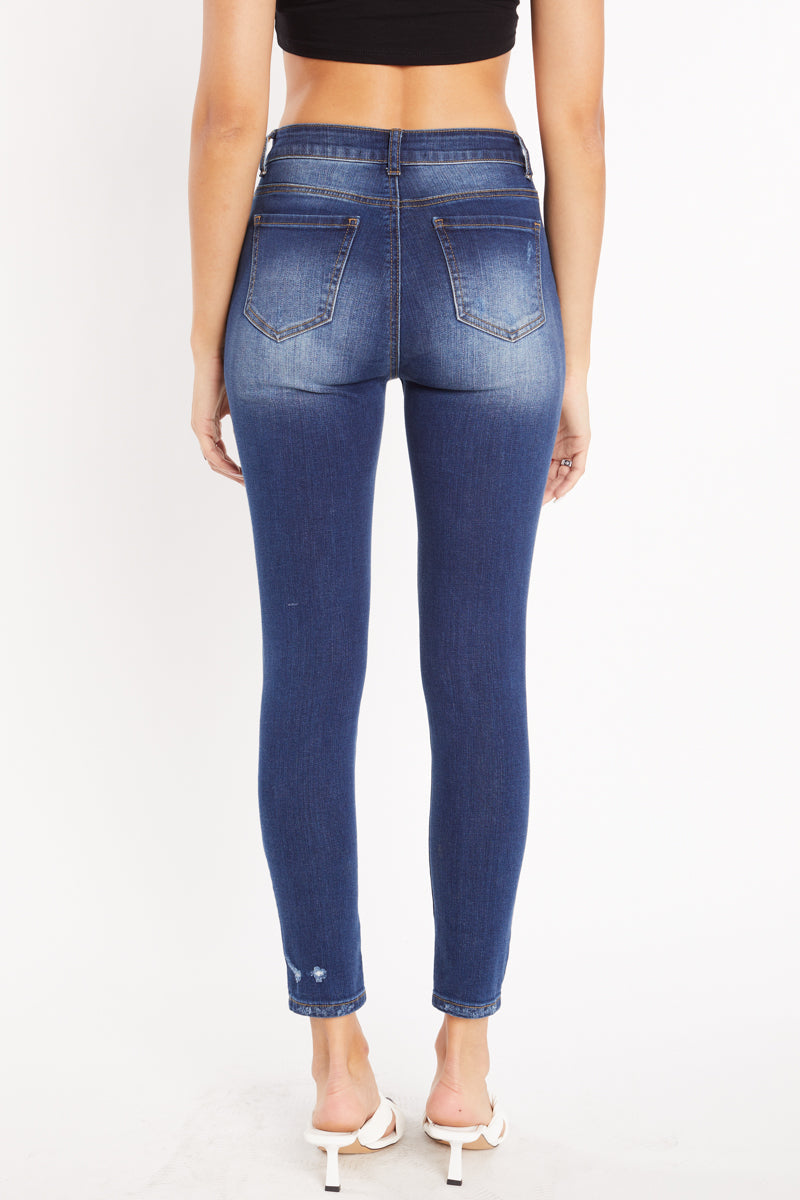 High Rise Destructed Ankle Skinny Jeans