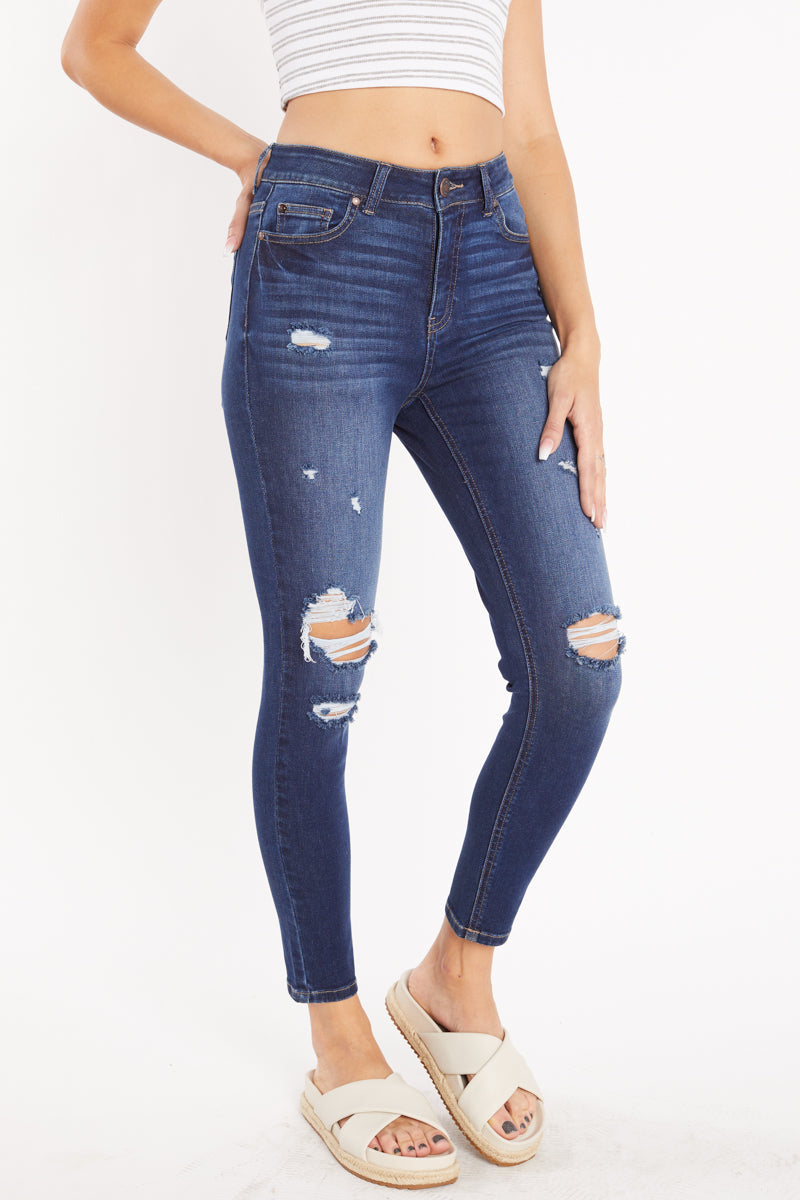 High Rise Destructed Skinny Jeans