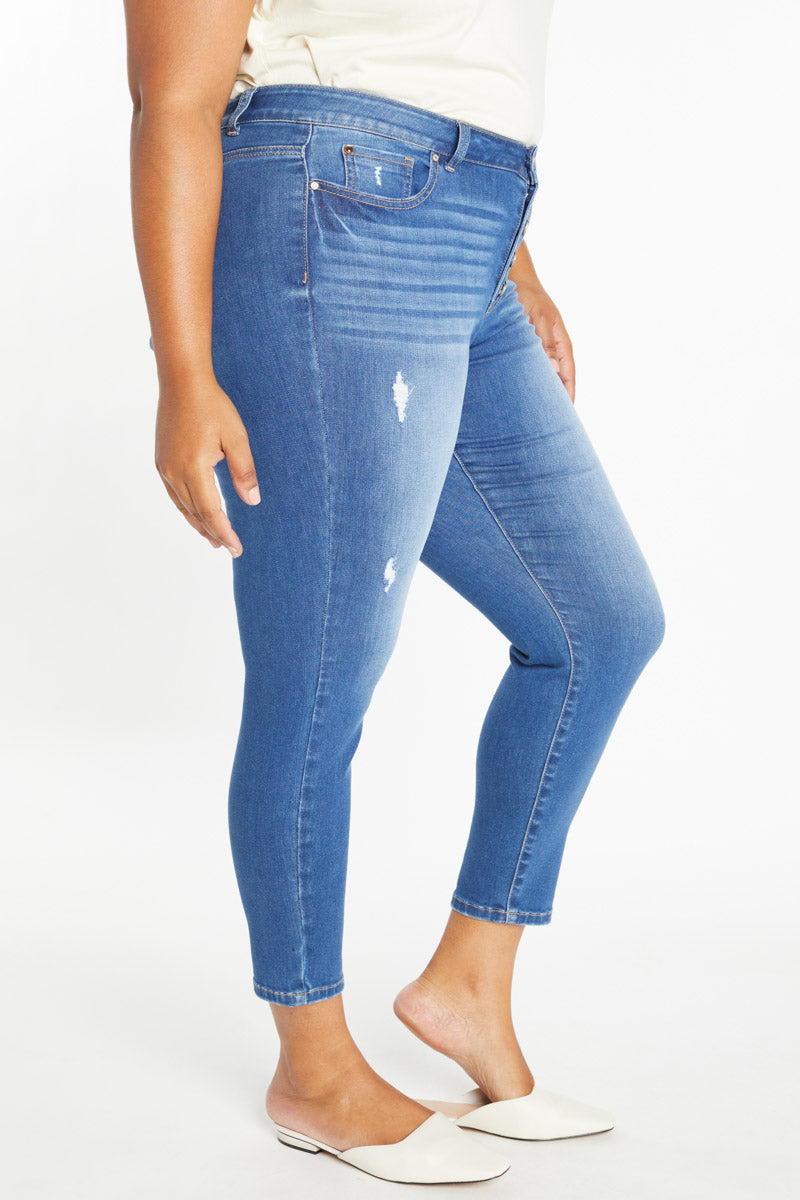High Rise Ankle Skinny Jeans with 5 Exposed Button