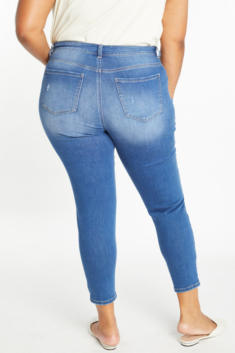 High Rise Ankle Skinny Jeans with 5 Exposed Button