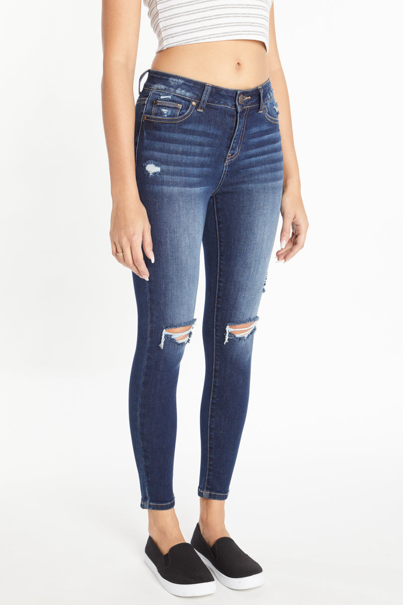 High Rise Destructed Skinny Jeans