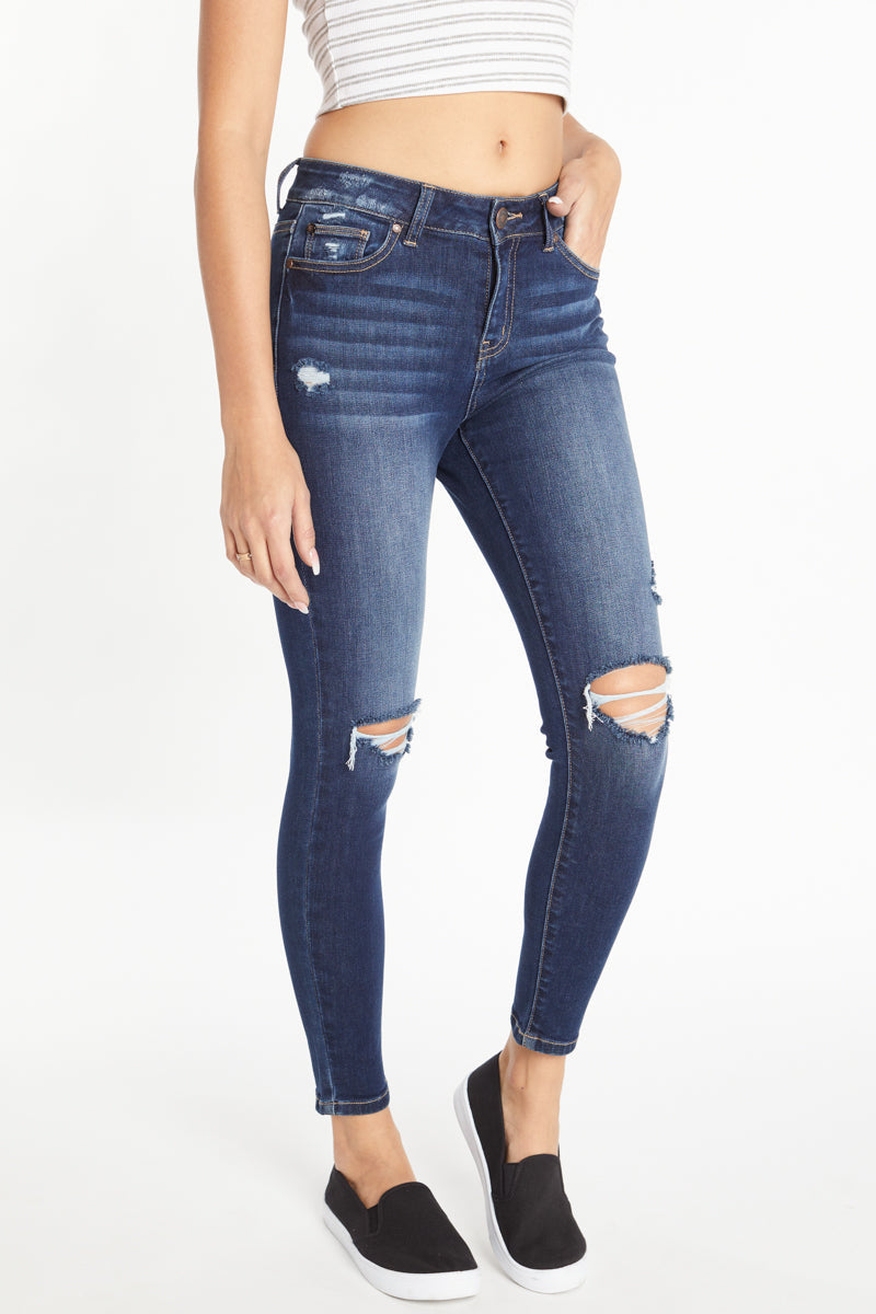 High Rise Destructed Skinny Jeans